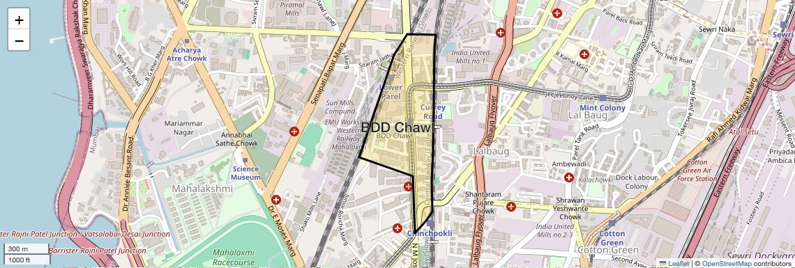Location Map of BDD Chawl, Mumbai