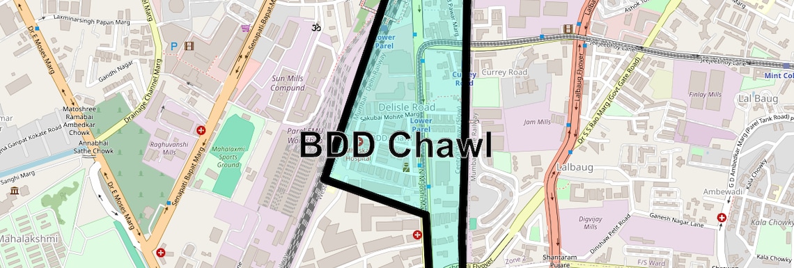 Location Map of Bdd Chawl, Mumbai