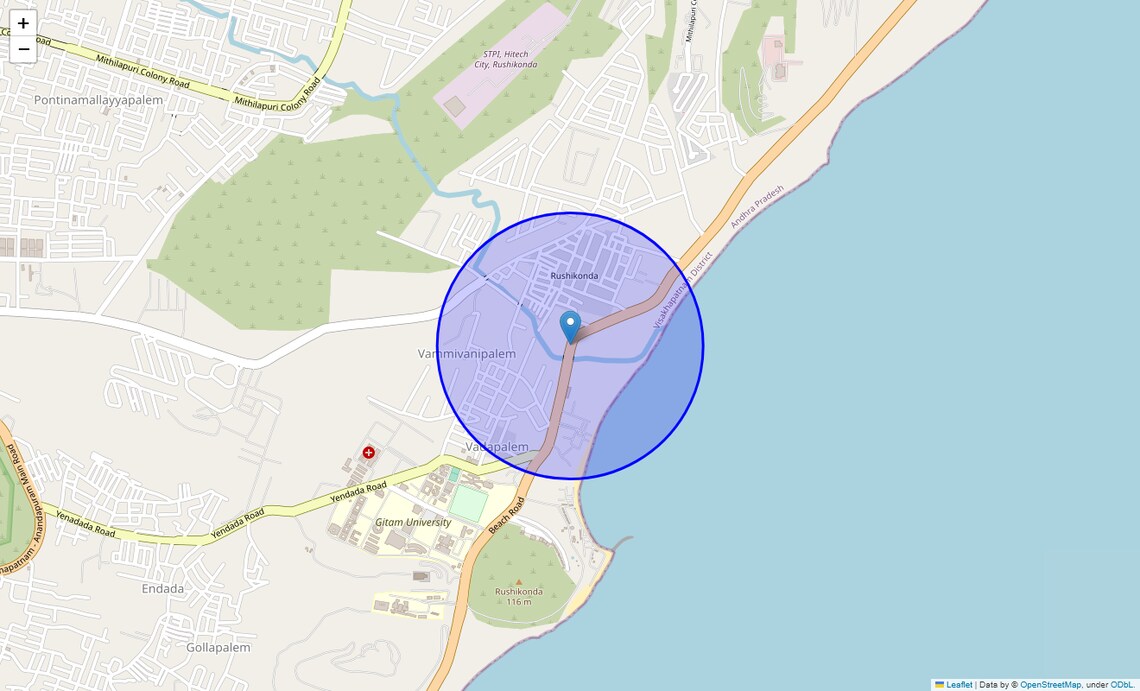 Location Map of Beach Road, Vizag