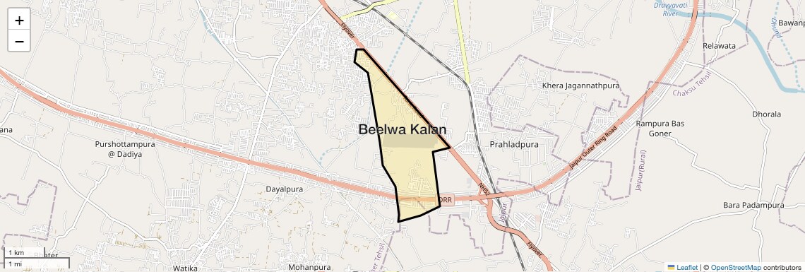 Location Map of Beelwa Kalan, Jaipur