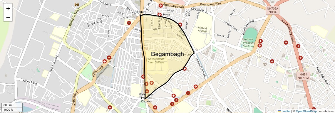 Location Map of Begambagh, Meerut