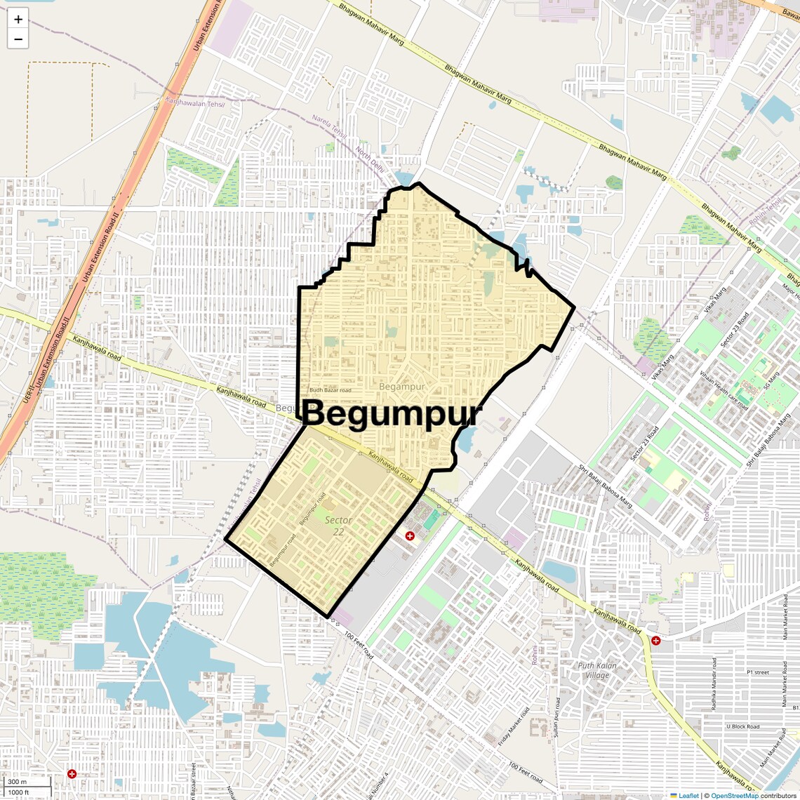 Location Map of Begumpur, Delhi