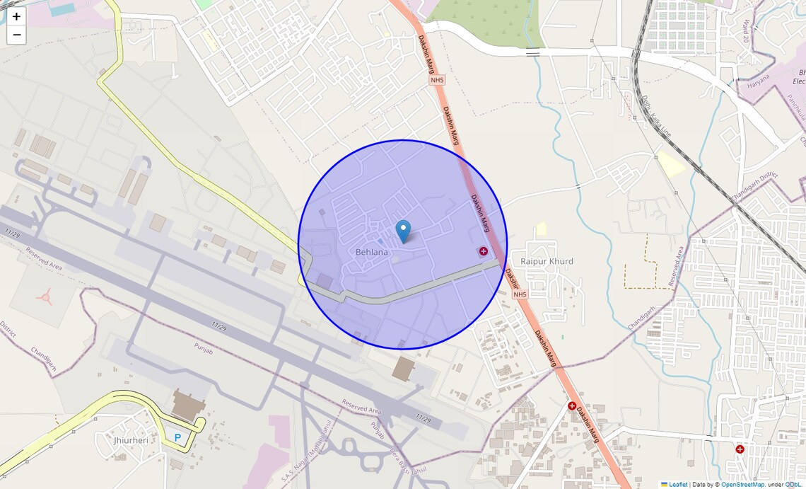 Location Map of Behlana, Chandigarh