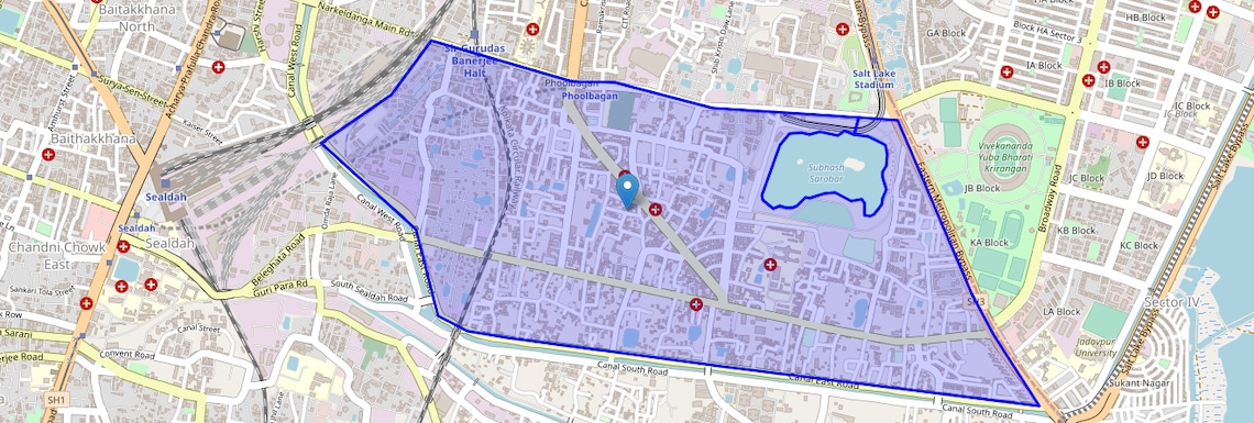 Location Map of Beliaghata, Kolkata