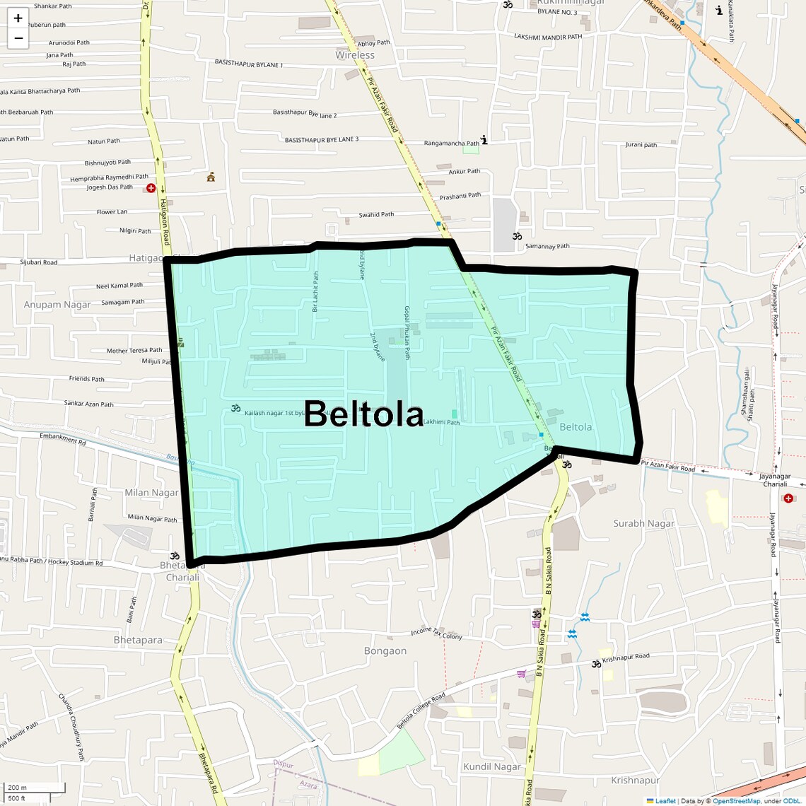 Location Map of Beltola, Guwahati