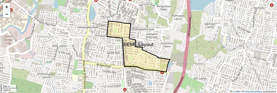 Location Map of BEML Layout, Bangalore