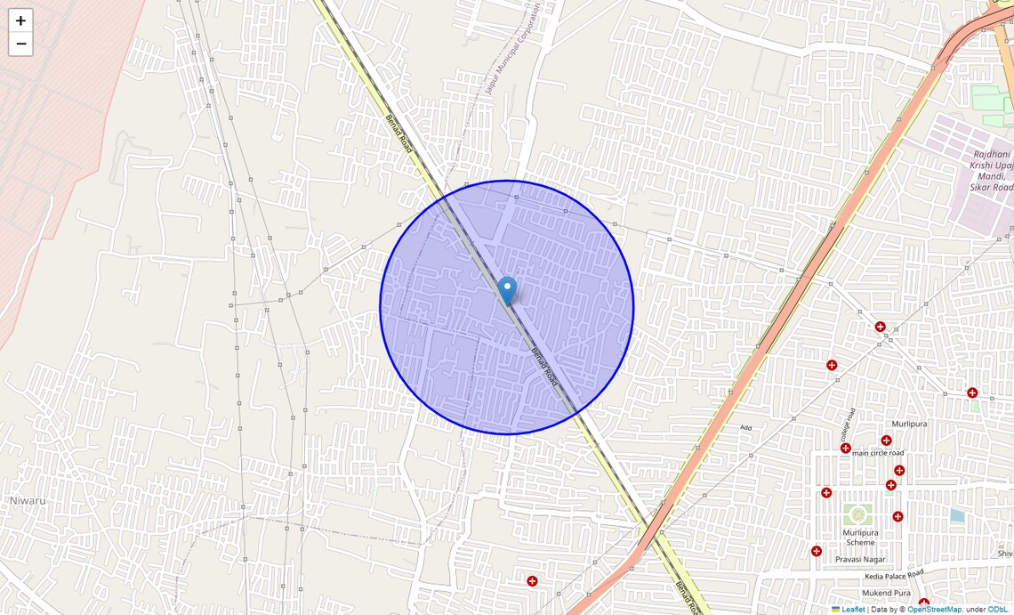 Location Map of Benad Road, Jaipur