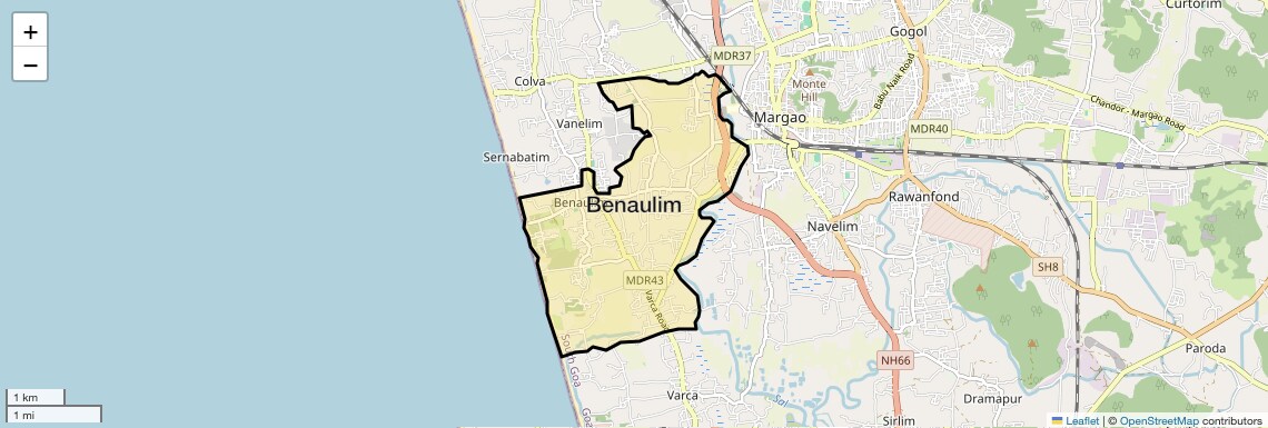 Location Map of Benaulim, Goa