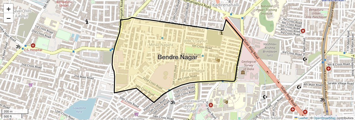 Location Map of Bendre Nagar, Bangalore