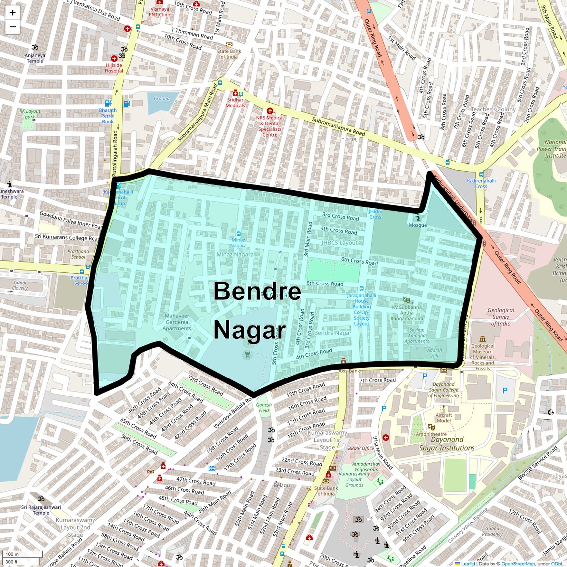 Location Map of Bendre Nagar, Bangalore