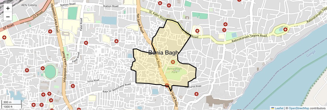 Location Map of Benia Bagh, Varanasi