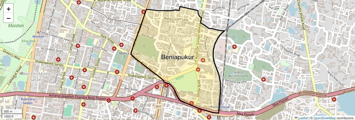 Location Map of Beniapukur, Kolkata