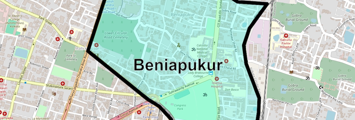 Location Map of Beniapukur, Kolkata