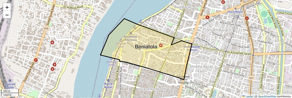 Location Map of Beniatola, Kolkata