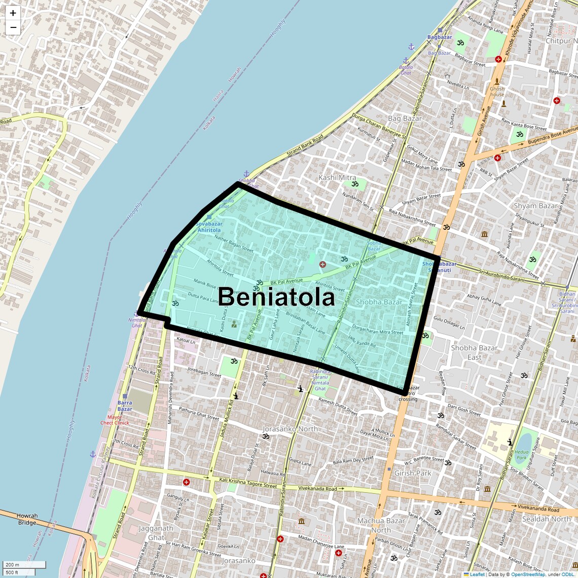 Location Map of Beniatola, Kolkata