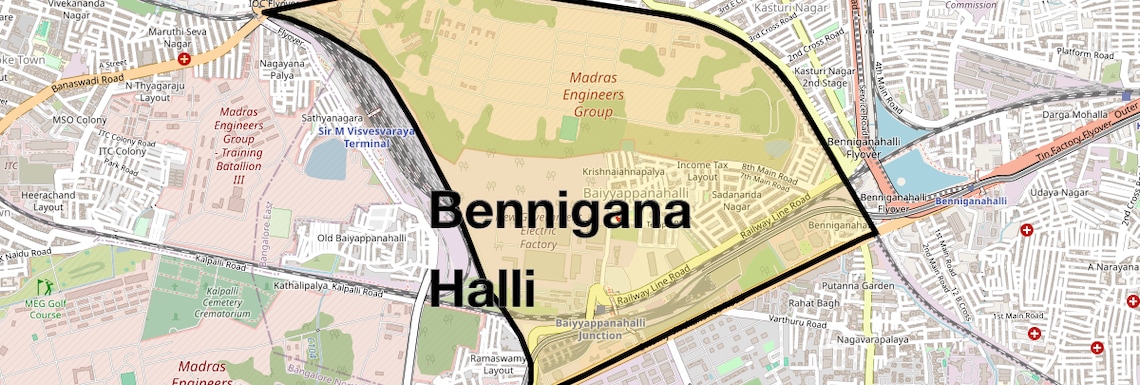 Location Map of Bennigana Halli, Bangalore