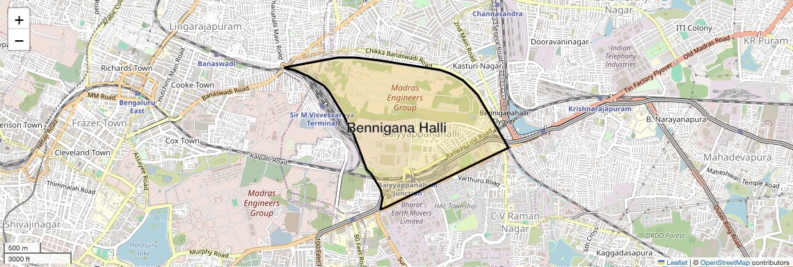 Location Map of Bennigana Halli, Bangalore