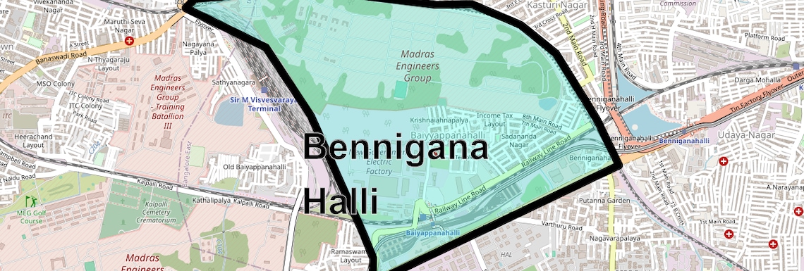 Location Map of Bennigana Halli, Bangalore