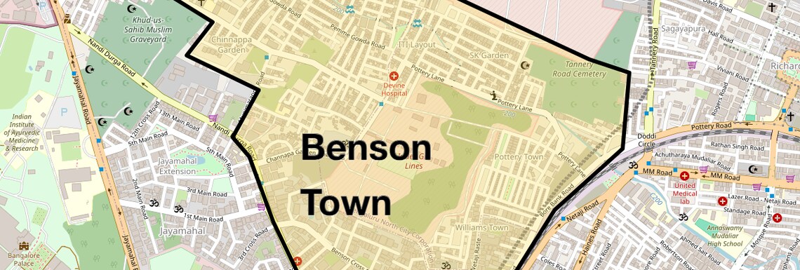 Location Map of Benson Town, Bangalore