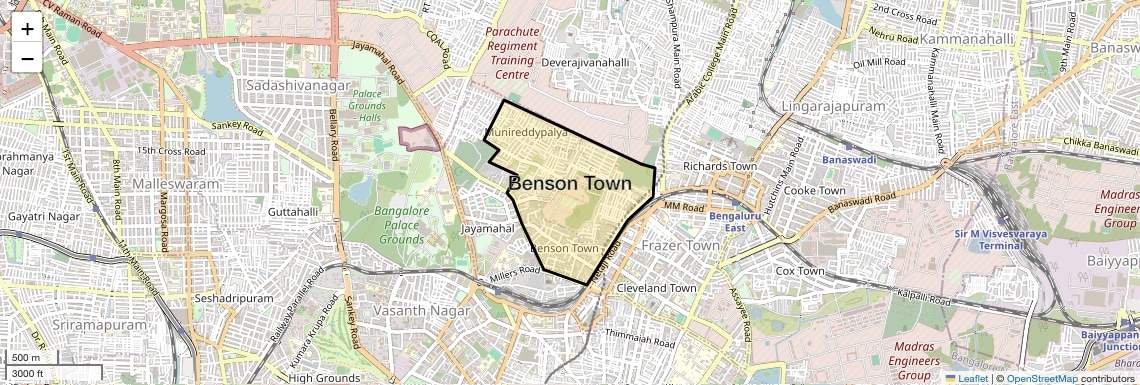 Location Map of Benson Town, Bangalore