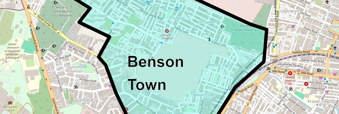 Location Map of Benson Town, Bangalore