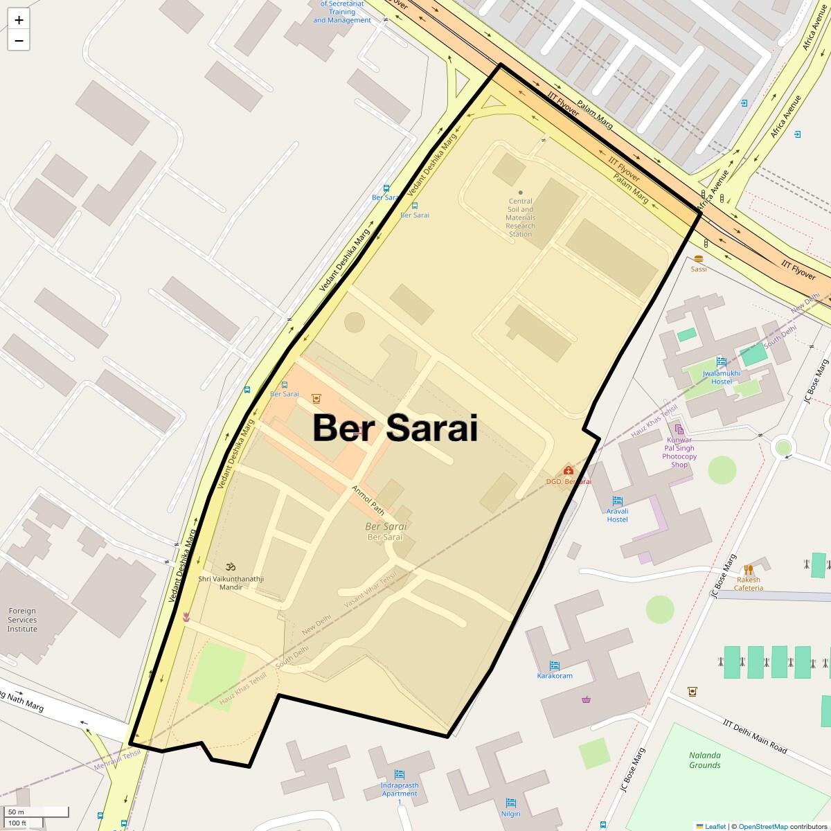 Location Map of Ber Sarai, Delhi