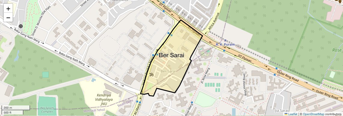 Location Map of Ber Sarai, Delhi