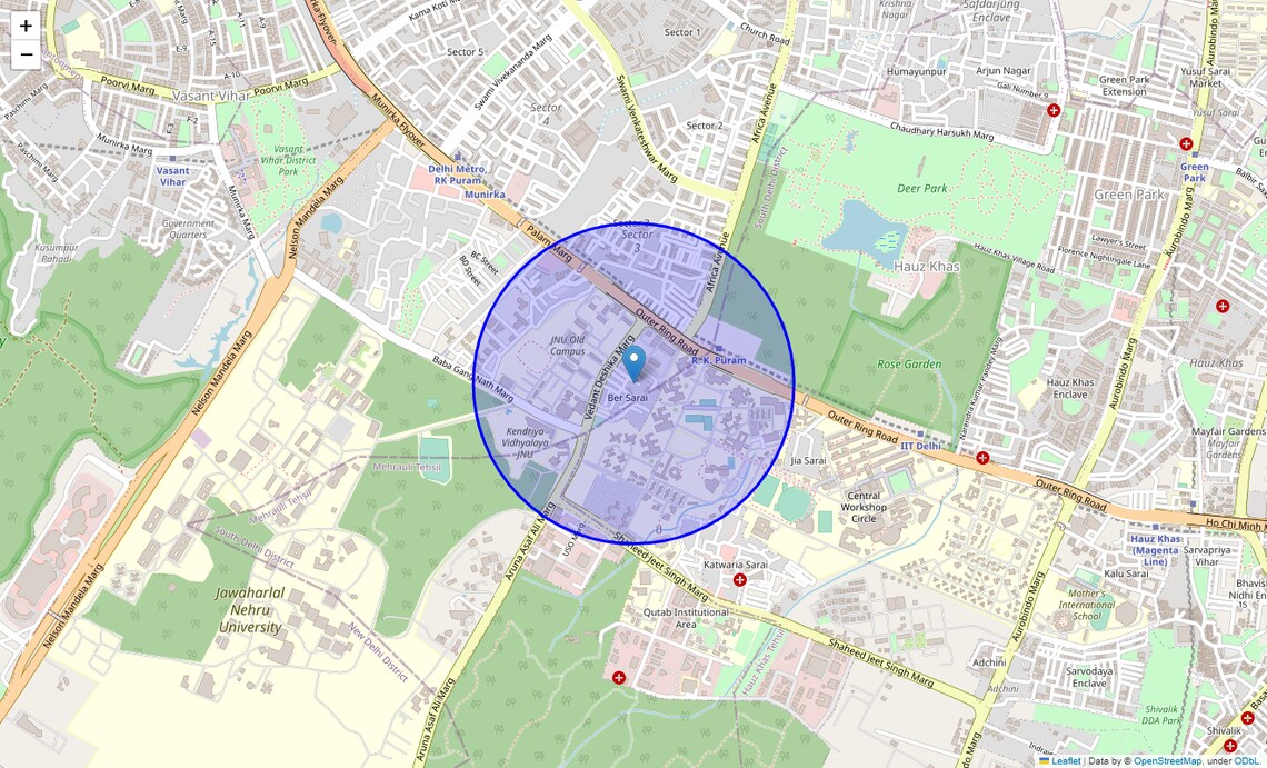 Location Map of Ber Sarai, Delhi