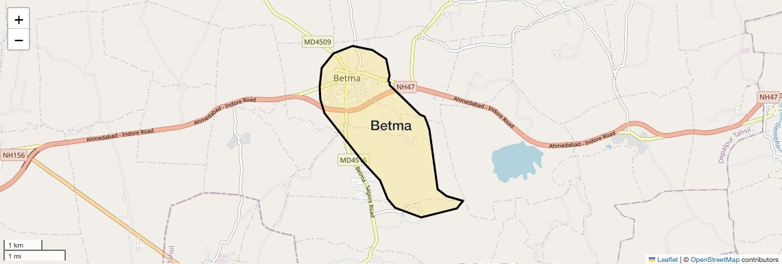 Location Map of Betma, Indore