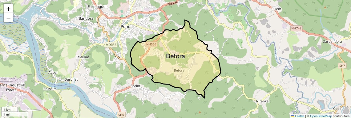 Location Map of Betora, Goa