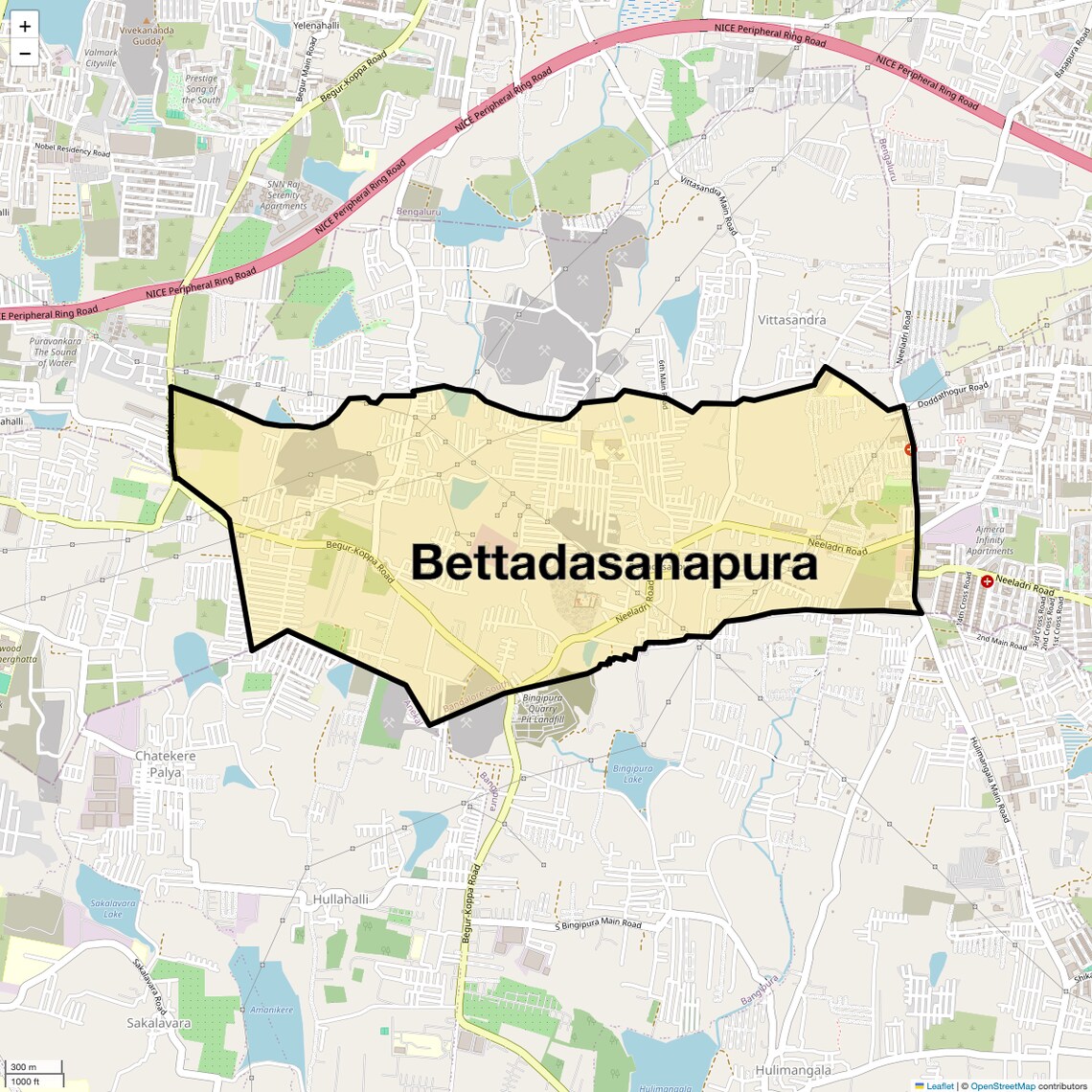 Location Map of Bettadasanapura, Bangalore