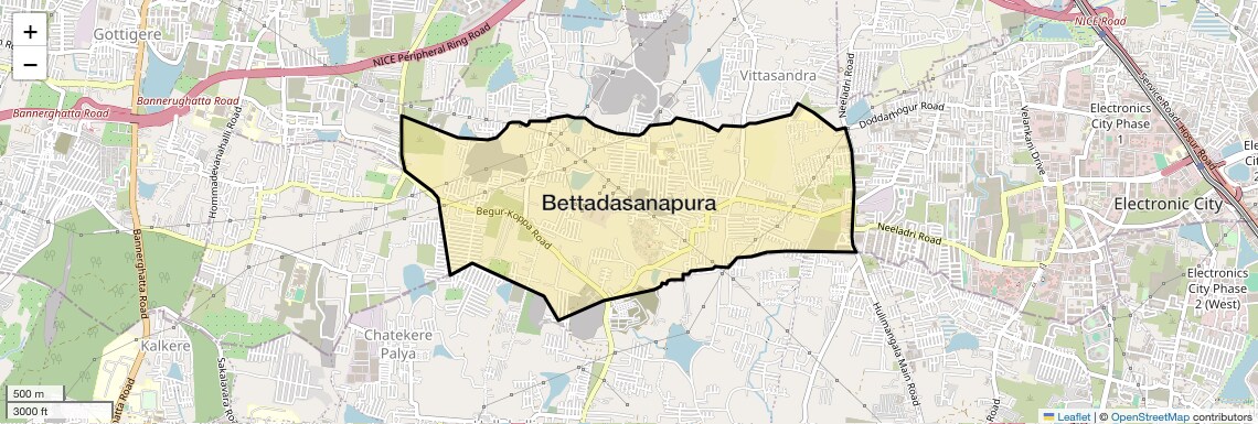 Location Map of Bettadasanapura, Bangalore