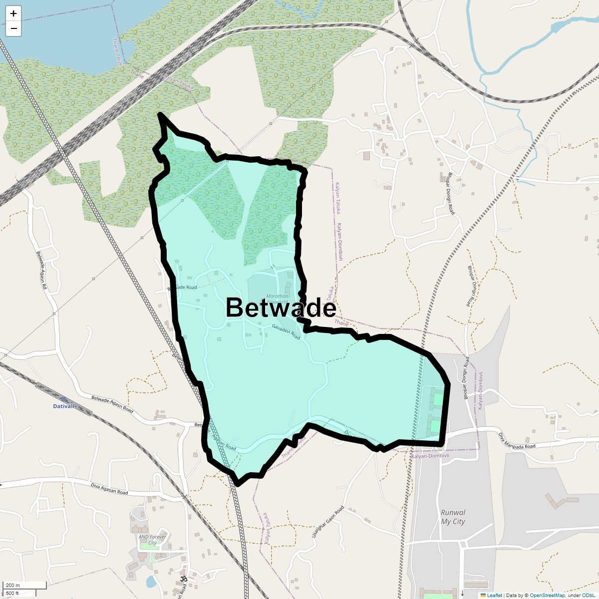 Location Map of Betwade, Thane