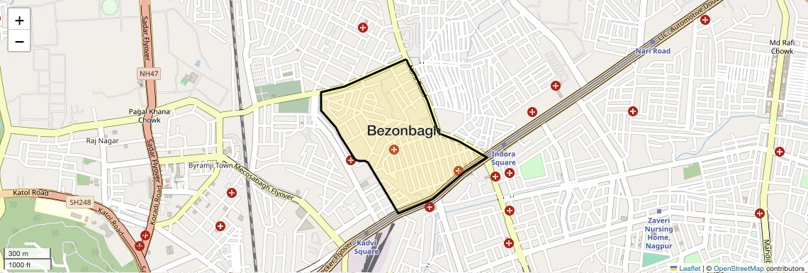 Location Map of Bezonbagh, Nagpur
