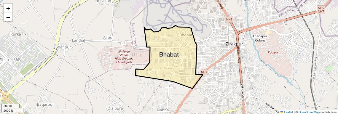Location Map of Bhabat, Zirakpur