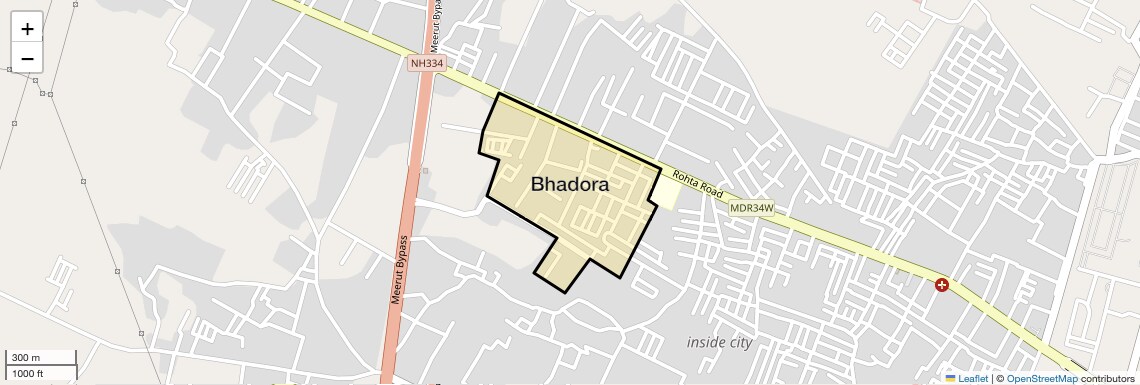 Location Map of Bhadora, Meerut