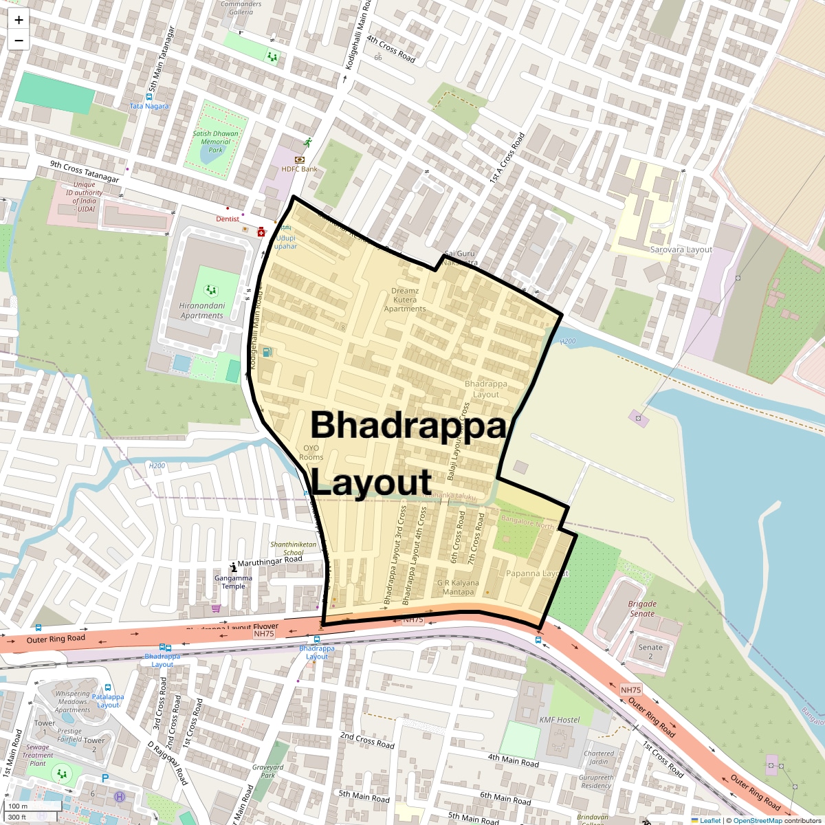 Location Map of Bhadrappa Layout, Bangalore