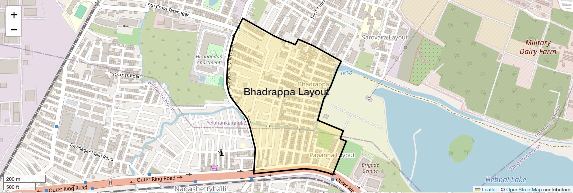 Location Map of Bhadrappa Layout, Bangalore