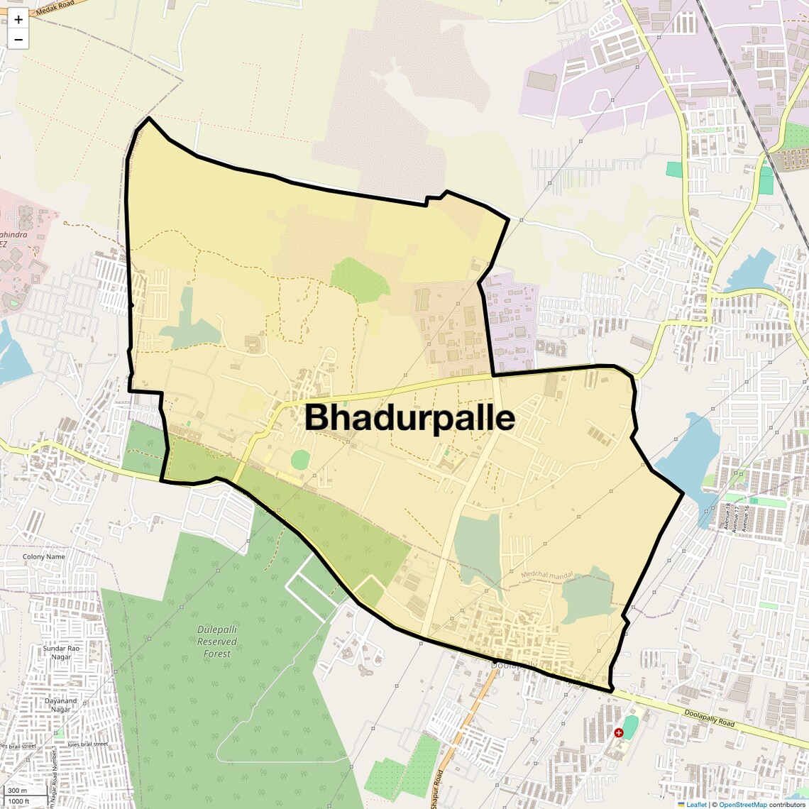 Location Map of Bhadurpalle, Hyderabad
