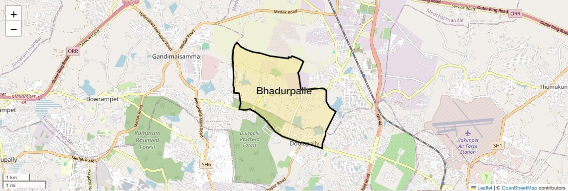 Location Map of Bhadurpalle, Hyderabad