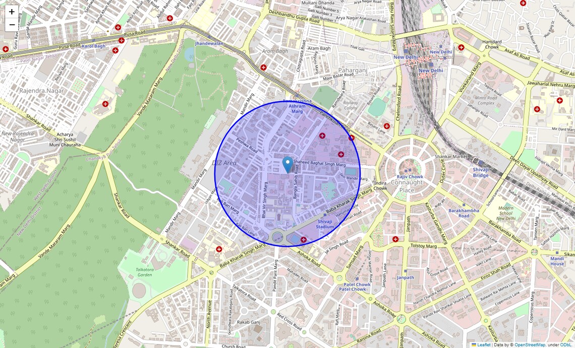 Location Map of Bhagat Singh Market, Delhi