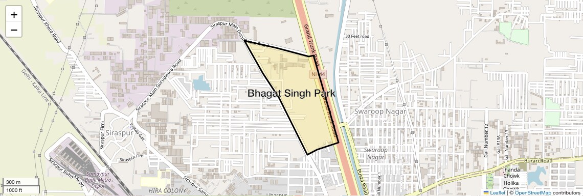 Location Map of Bhagat Singh Park, Delhi