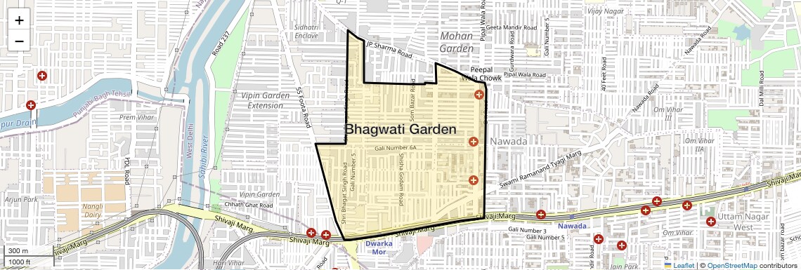 Location Map of Bhagwati Garden, Delhi