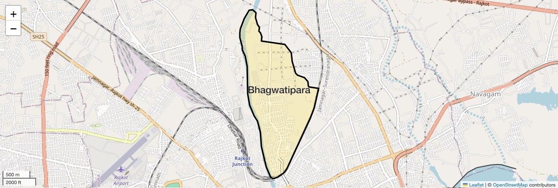 Location Map of Bhagwatipara, Rajkot
