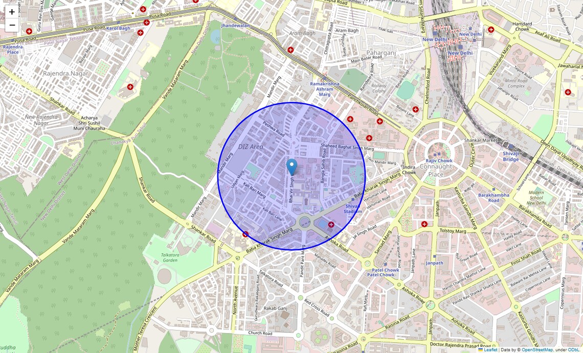 Location Map of Bhai Vir Singh Marg Area, Delhi