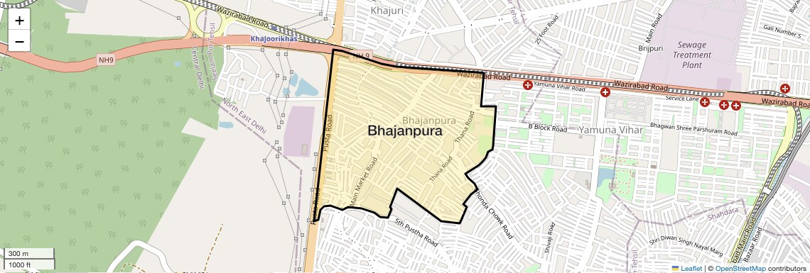 Location Map of Bhajanpura, Delhi