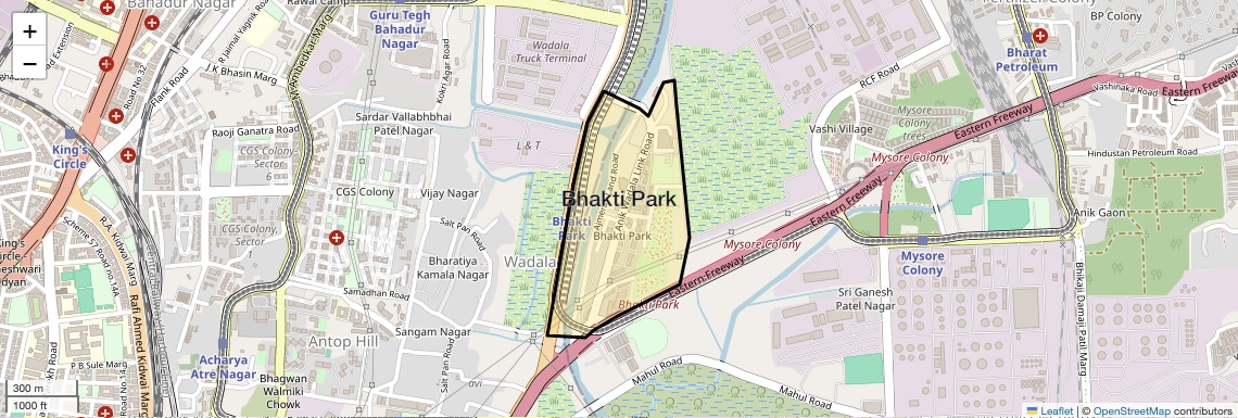 Location Map of Bhakti Park, Mumbai