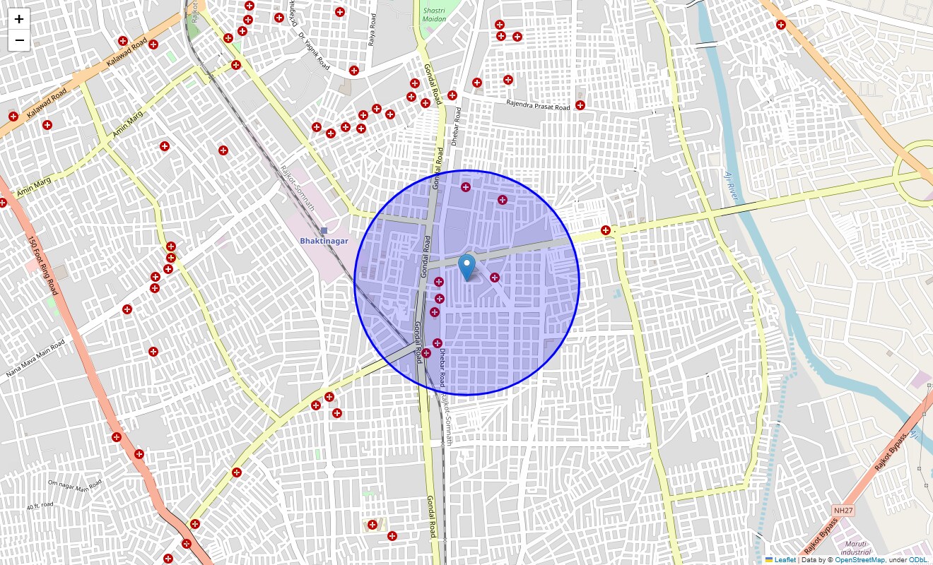 Location Map of Bhaktinagar Society, Rajkot