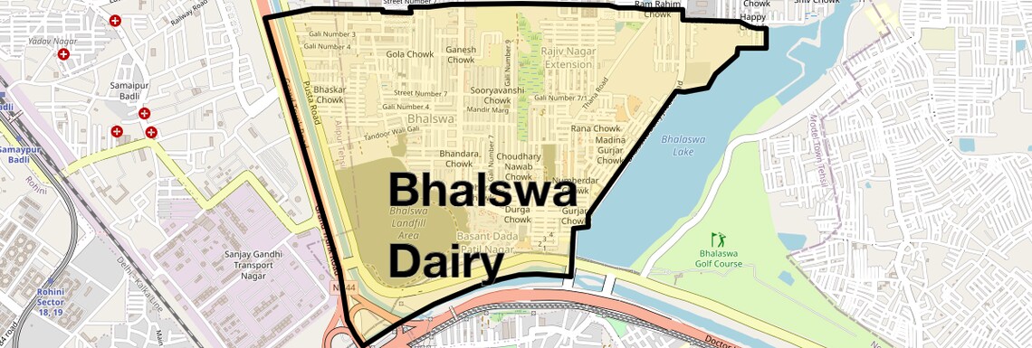 Location Map of Bhalswa Dairy, Delhi