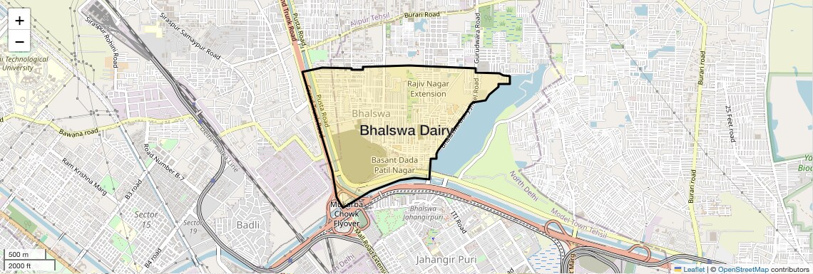 Location Map of Bhalswa Dairy, Delhi